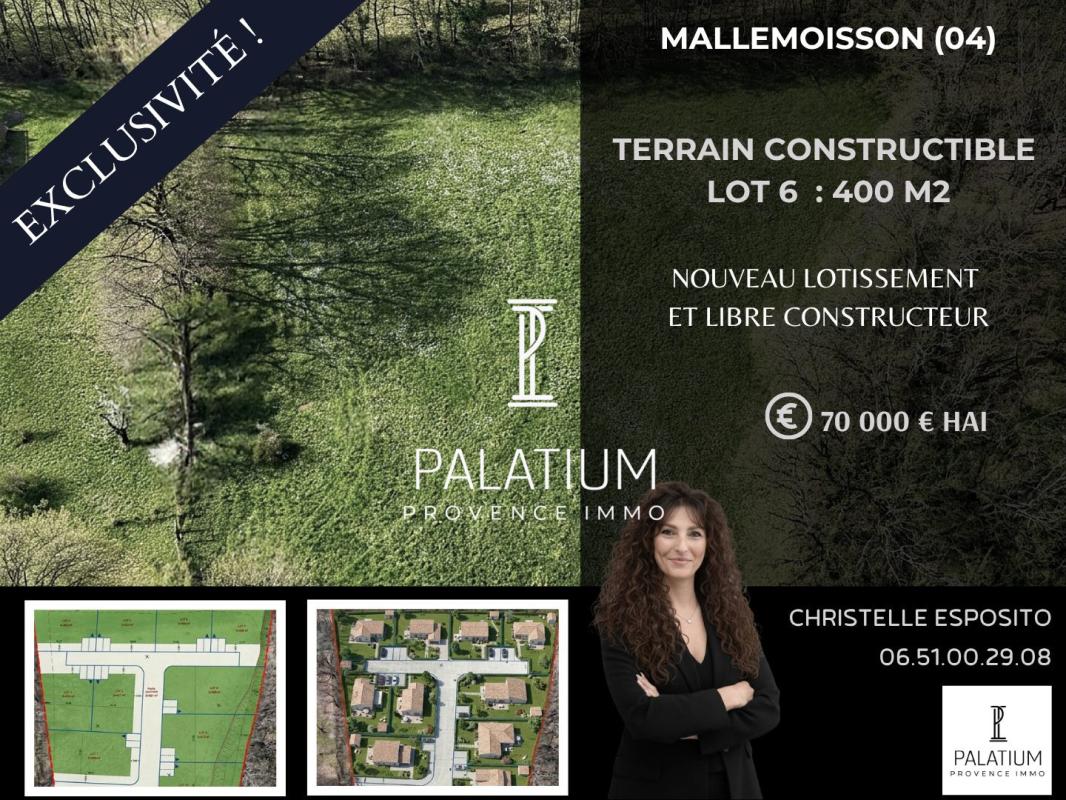 EXCLUSIVITE ! MALLEMOISSON TERRAIN A BATIR DE 400 M2