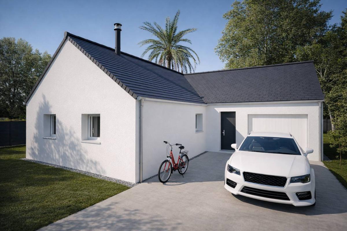 Maison plain-pied en L avec 3 chambres, garage