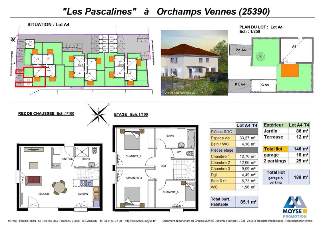 Appartement à vendre, 4 pièces, 85 m², Orchamps Vennes