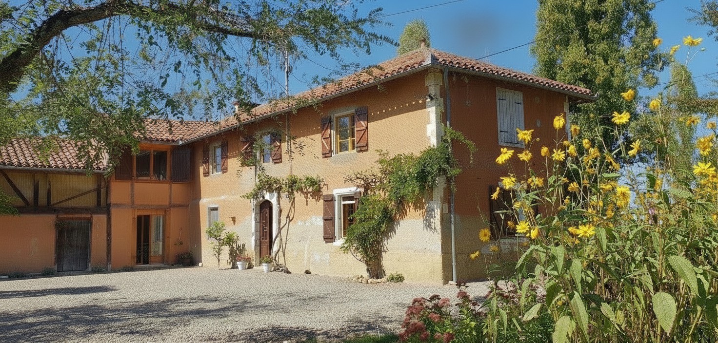 For sale, close to Mirande (Gers): Beautifully renovated Gascon farmhouse with 4 bedrooms, terrace/b