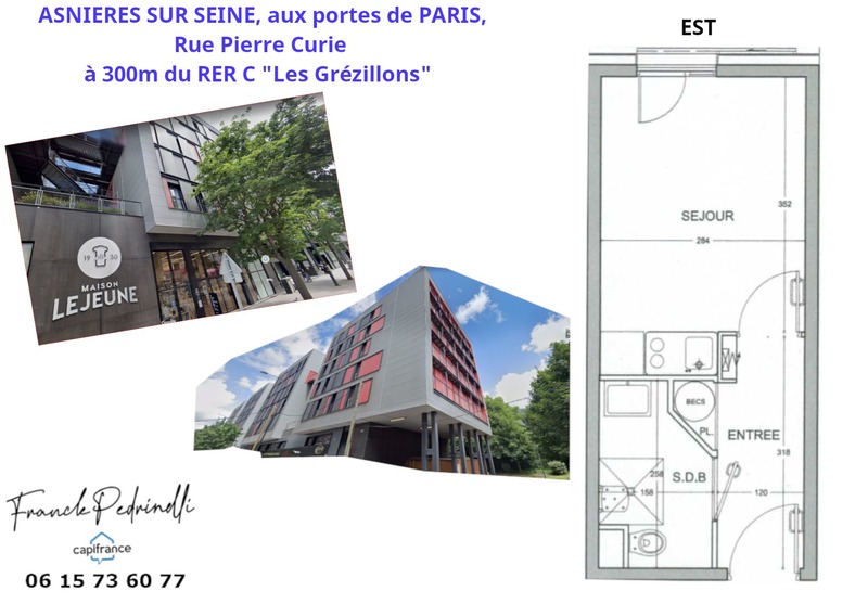 Dpt Hauts de Seine (92), ASNIERES SUR SEINE  INVESTISSEURS - STUDIO 18,15 m²  5è et dernier étage Résidence Récente