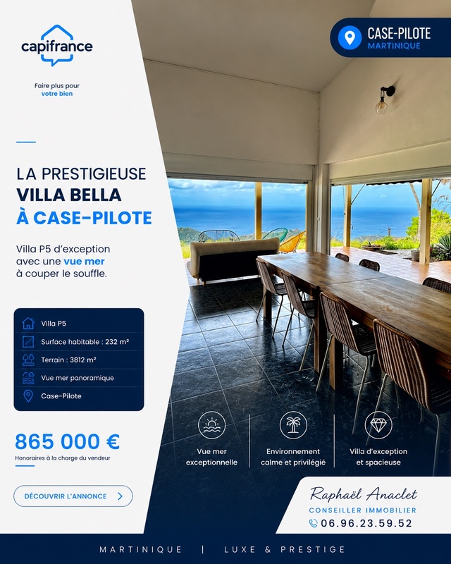 ❤️ Coup de cœur ❤️ À vendre à CASE PILOTE somptueuse Villa P5 de 231.36 m² sur 3812 m² de terrain