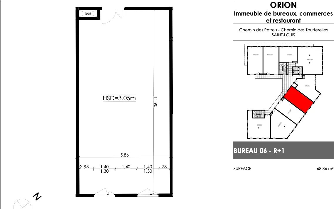 Bureau de 68,86 m2 à St Louis - Le Gol (97421) - La Réunion