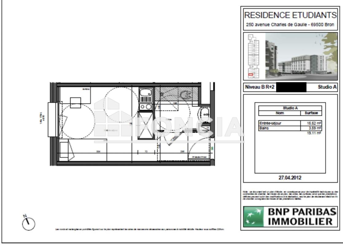 Studio (19.15 m²) à vendre - Bron (69500)