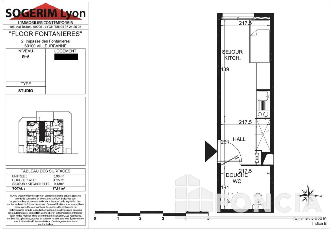 Studio (17.6 m²) à vendre - Villeurbanne (69100)