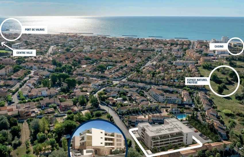 Valras-Plage. T4 de 85 m². Le privilège du plain-pied avec une terrasse Sud de 33 m² face au parc