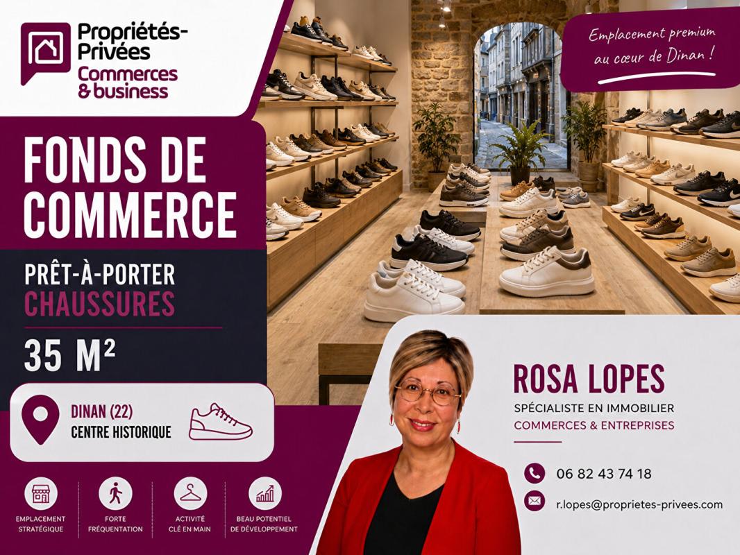 COTES D'ARMOR 22100 DINAN - FONDS DE COMMERCE BOUTIQUE PRET A PORTER CHAUSSURES 35M2