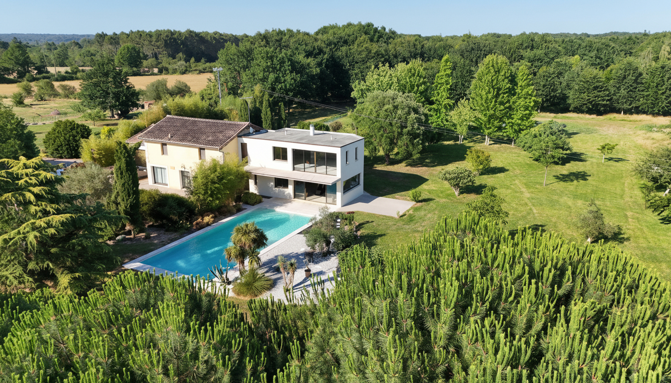 Propriété d'exception avec extension contemporaine, parc arboré, piscine et potentiel domaine privé entre Bordeaux et Périgueux