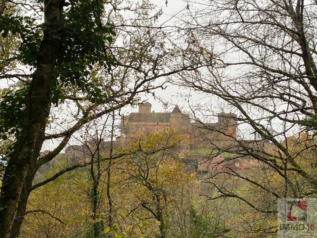 Terrain avec projet de maison en bois et vue sur le chateau de Castelnau