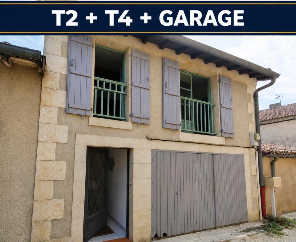 Immeuble de rapport avec T2 loué, T4 libre et garage à Pavie. Idéal investisseur