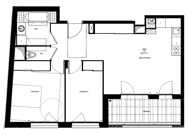 Appartement à louer, 3 pièces, 60 m², Chambery