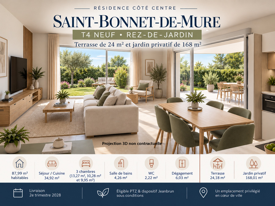 Saint-Bonnet-de-Mure – T4 neuf de 88 m² avec jardin de 168 m?