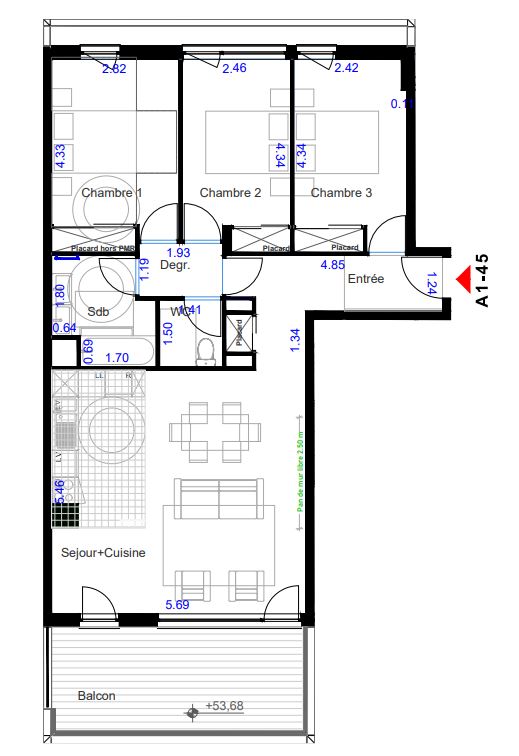 TRES BEAU T4 NEUF AVEC BALCON AU 4ème ETAGE - Miniature 8