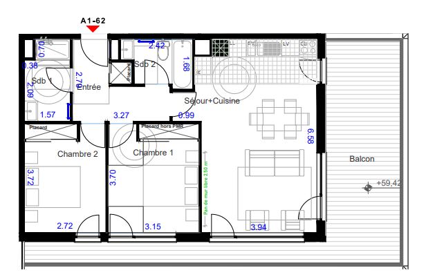 Grand T3 de 63m² avec balcon - Miniature 10