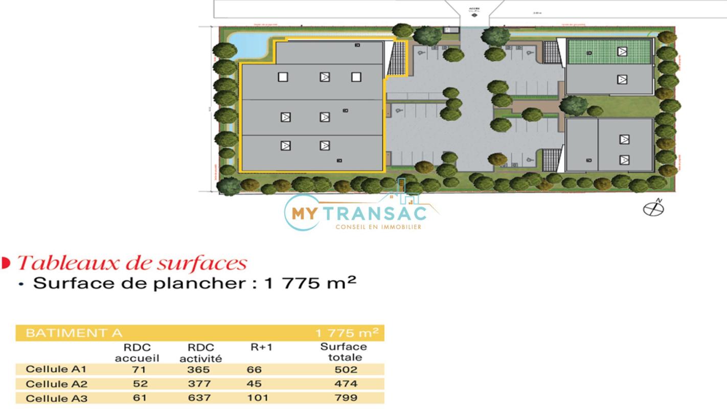My Transac vous propose à la vente des locaux d'activités neufs 1 775m², 799m², 502m² et 474m² à Bondoufle