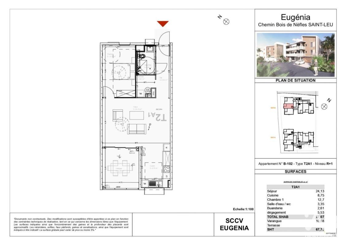 Appartement 2 Pièce(s) Saint-Leu