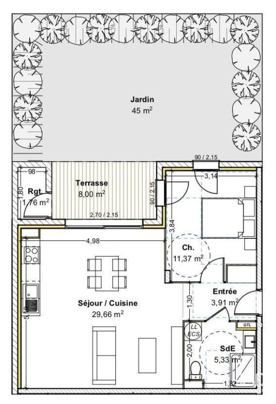 Appartement 2 Pièce(s) Guéreins